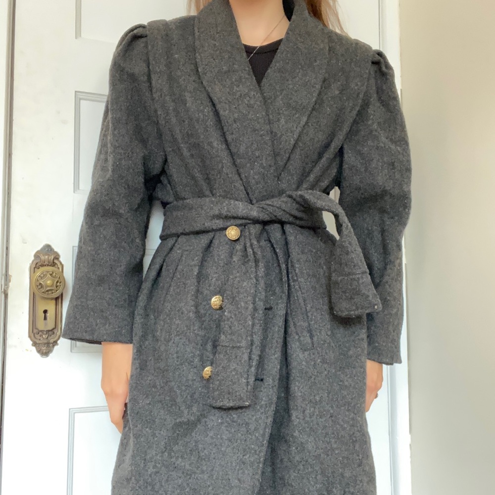 1980s grey wool wrap coat